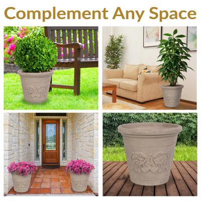 Image showing 5 th Sunnydaze Decor Arabella Polyresin Outdoor/Indoor Double-Walled Fade-Resistant Flower Pot Planter - 19.5 in. D - 4-Pack - Beige