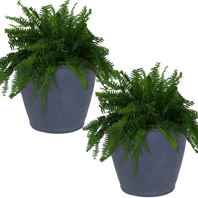 Sunnydaze Decor Anjelica Polyresin Indoor/Outdoor Unbreakable Double-Walled UV-Resistant Flower Pot, 24 in. D, 2 pk., Slate