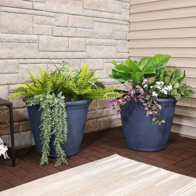 Image showing  Anjelica Polyresin Indoor/Outdoor Unbreakable Double-Walled UV-Resistant Flower Pot, 24 in. D, 2 pk., Slate