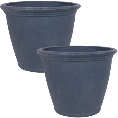 Image showing  Anjelica Polyresin Indoor/Outdoor Unbreakable Double-Walled UV-Resistant Flower Pot, 24 in. D, 2 pk., Slate