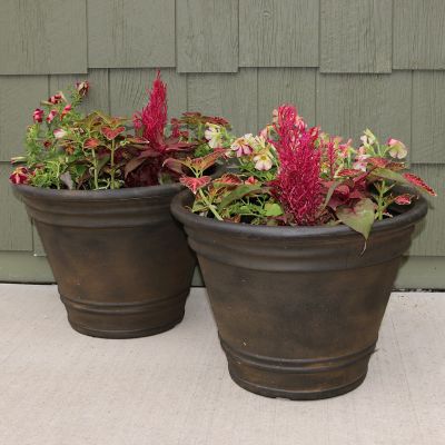 Image showing  Indoor/Outdoor Weather-Resistant Double-Walled Franklin Flower Pot Planter - 20 in. - Sable Finish - 2pk