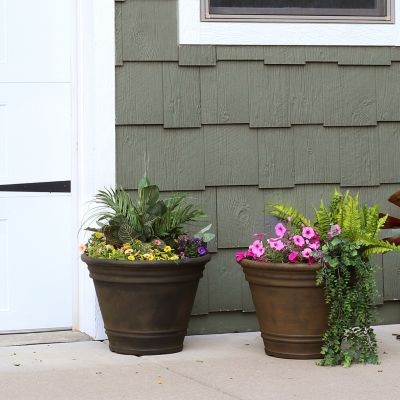 Image showing 7 th Sunnydaze Decor Indoor/Outdoor Weather-Resistant Double-Walled Franklin Flower Pot Planter - 20 in. - Sable Finish - 2pk