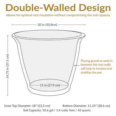 Image showing 9 th Sunnydaze Decor Indoor/Outdoor Weather-Resistant Double-Walled Franklin Flower Pot Planter - 20 in. - Sable Finish - 2pk