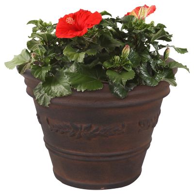 Sunnydaze Decor Laurel Polyresin Outdoor/Indoor Heavy-Duty Double-Walled UV-Resistant Flower Pot Planter, 13 in. D, Rust