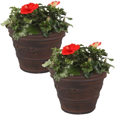 Sunnydaze Decor Resin Laurel Outdoor Flower Pot Planter, 13 in., Rust, 2-Pack