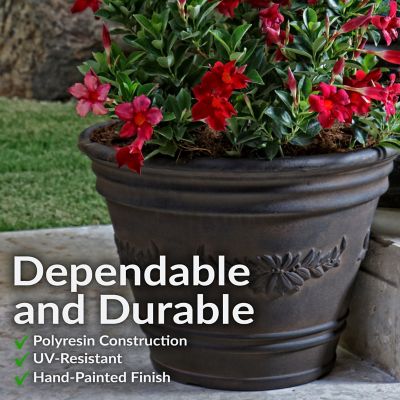 Image showing  Weather-Resistant Double-Walled Laurel Outdoor Flower Pot Planter - 13 in. - Rust Finish - 2pk