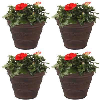 Sunnydaze Decor Indoor/Outdoor Weather-Resistant Double-Walled Laurel Flower Pot Planter - 13 in. - Rust Finish - 4pk