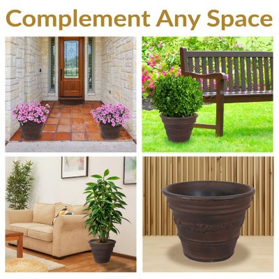 Image showing  Indoor/Outdoor Weather-Resistant Double-Walled Laurel Flower Pot Planter - 13 in. - Rust Finish - 4pk