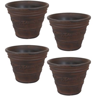 Image showing 6 th Sunnydaze Decor Indoor/Outdoor Weather-Resistant Double-Walled Laurel Flower Pot Planter - 13 in. - Rust Finish - 4pk