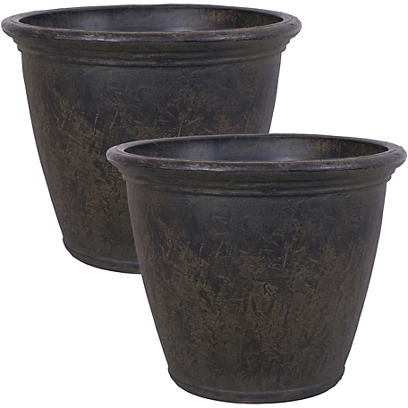 Sunnydaze Decor Polyresin Anjelica Outdoor Flower Pot Planters, 24 in., Sable, 2-Pack