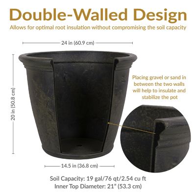 Image showing  Anjelica Polyresin Indoor/Outdoor Unbreakable Double-Walled UV-Resistant Flower Pot, 24 in. D, 2 pk., Sable