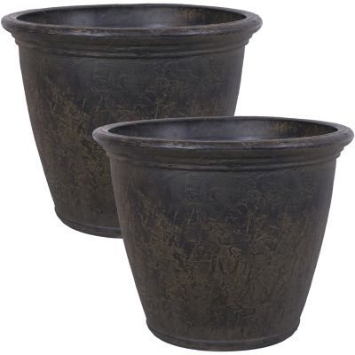 Image showing  Anjelica Polyresin Indoor/Outdoor Unbreakable Double-Walled UV-Resistant Flower Pot, 24 in. D, 2 pk., Sable
