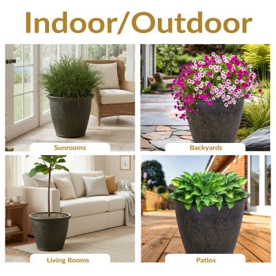 Image showing 6 th Sunnydaze Decor Anjelica Polyresin Indoor/Outdoor Unbreakable Double-Walled UV-Resistant Flower Pot, 24 in. D, 2 pk., Sable