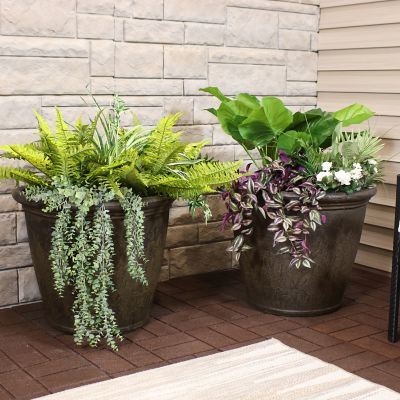 Image showing  2.75 gal. Anjelica Polyresin Unbreakable Double-Walled UV-Resistant Flower Pot Planters, 24 in., Sable, 4-Pack