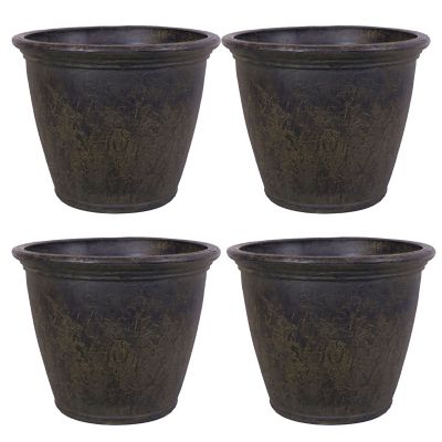 Image showing  2.75 gal. Anjelica Polyresin Unbreakable Double-Walled UV-Resistant Flower Pot Planters, 24 in., Sable, 4-Pack