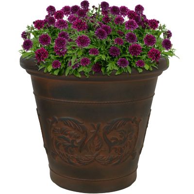 Sunnydaze Decor Resin Arabella Outdoor Flower Pot Planter, 16 in., Rust