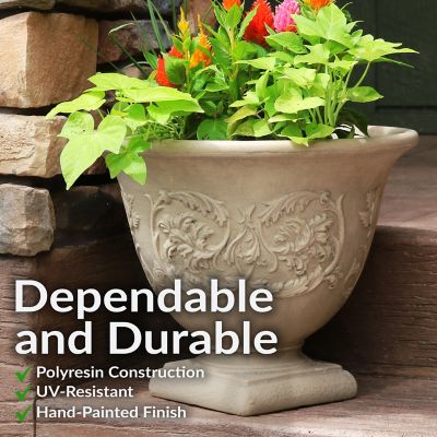 Image showing  Indoor/Outdoor Weather-Resistant Double-Walled Darcy Flower Pot Planter, 16 in., Beige, 2pk