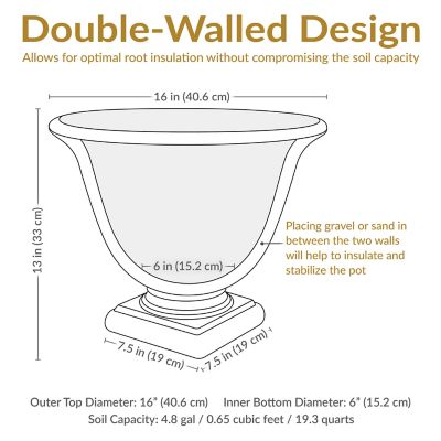 Image showing 7 th Sunnydaze Decor Indoor/Outdoor Weather-Resistant Double-Walled Darcy Flower Pot Planter, 16 in., Beige, 2pk