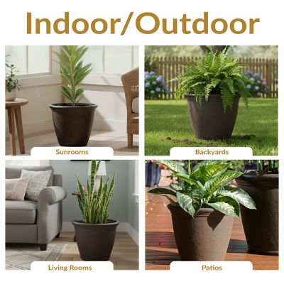 Image showing 7 th Sunnydaze Decor Resin Anjelica Outdoor Flower Pot Planter, 16 in., Rust