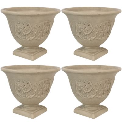 Image showing  Indoor/Outdoor Weather-Resistant Double-Walled Darcy Flower Pot Planter, 16 in., Beige, 4pk