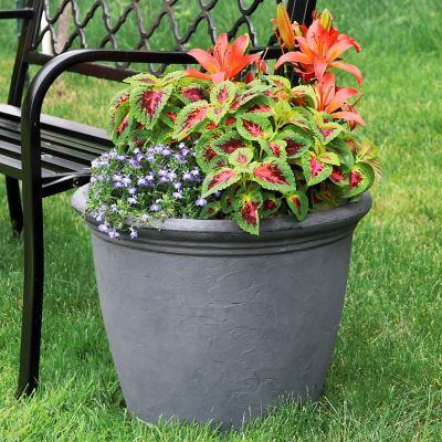 Image showing  Resin Anjelica Outdoor Flower Pot Planter, 20 in., Slate