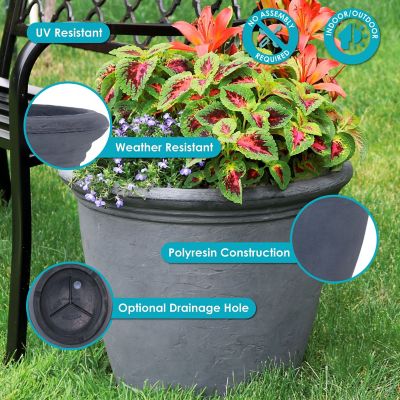 Image showing 7 th Sunnydaze Decor Resin Anjelica Outdoor Flower Pot Planter, 20 in., Slate