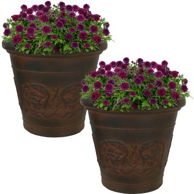 Sunnydaze Decor Indoor/Outdoor Weather-Resistant Double-Walled Arabella Flower Pot Planter - 16 in. - Rust Finish - 2pk