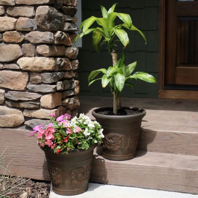 Image showing  Indoor/Outdoor Weather-Resistant Double-Walled Arabella Flower Pot Planter - 16 in. - Rust Finish - 2pk