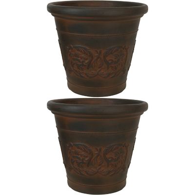 Image showing  Indoor/Outdoor Weather-Resistant Double-Walled Arabella Flower Pot Planter - 16 in. - Rust Finish - 2pk