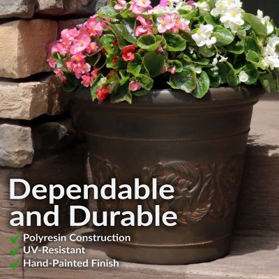 Image showing  Indoor/Outdoor Weather-Resistant Double-Walled Arabella Flower Pot Planter - 16 in. - Rust Finish - 2pk