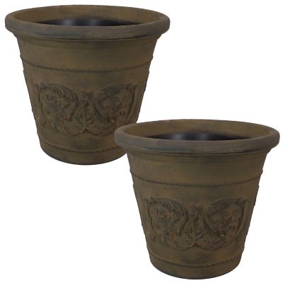 Sunnydaze Decor Resin Arabella Outdoor Flower Pot Planter, 20 in., Sable, 2-Pack