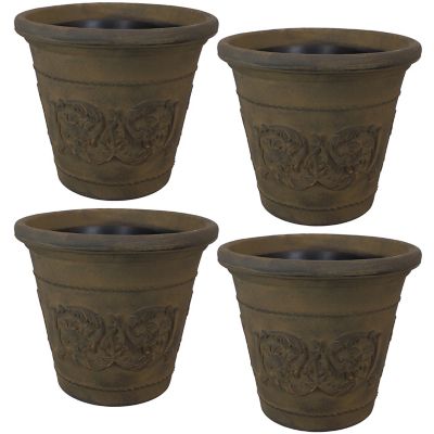 Sunnydaze Decor Resin Arabella Outdoor Flower Pot Planter, 20 in., Sable, 4-Pack