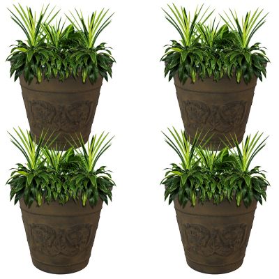 Image showing 6 th Sunnydaze Decor Resin Arabella Outdoor Flower Pot Planter, 20 in., Sable, 4 pk.