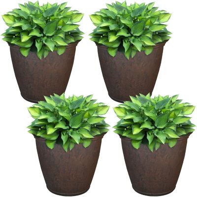 Sunnydaze Decor Resin Anjelica Outdoor Flower Pot Planter, 16 in., Rust, 4-Pack