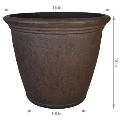 Image showing  Resin Anjelica Outdoor Flower Pot Planter, 16 in., Rust, 4 pk.