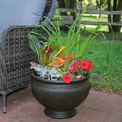 Image showing  Polyresin Elizabeth Outdoor Flower Pot Planter, 16 in., Rust