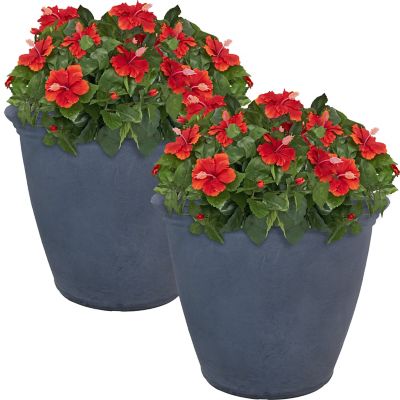 Sunnydaze Decor Resin Anjelica Outdoor Flower Pot Planter, 20 in., Slate, 2-Pack