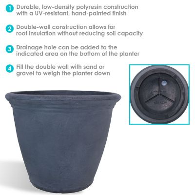 Image showing  Resin Anjelica Outdoor Flower Pot Planter, 20 in., Slate, 2-Pack