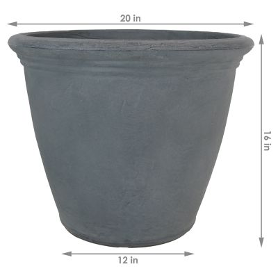 Image showing  Resin Anjelica Outdoor Flower Pot Planter, 20 in., Slate, 2-Pack