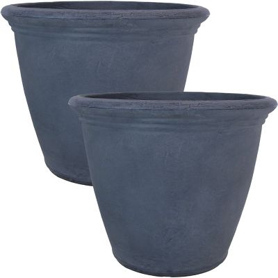 Image showing  Resin Anjelica Outdoor Flower Pot Planter, 20 in., Slate, 2-Pack