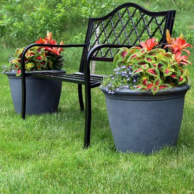 Image showing  Resin Anjelica Outdoor Flower Pot Planter, 20 in., Slate, 4-Pack