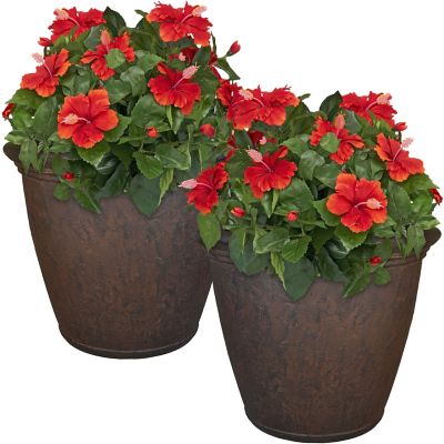 Sunnydaze Decor 15 gal. Polyresin Anjelica Outdoor Flower Pot Planters, 24 in., Rust, 2-Pack
