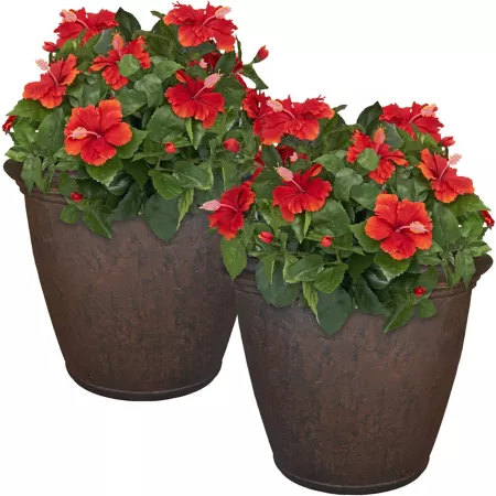 Sunnydaze Decor 15 gal Anjelica Polyresin Outdoor Planters 24-in Rust 2-Pack Planters