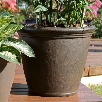 Image showing  15 gal. Polyresin Anjelica Outdoor Flower Pot Planters, 24 in., Rust, 2-Pack