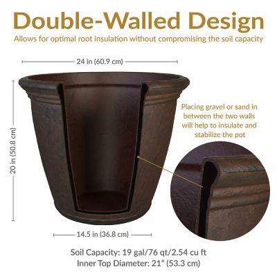 Image showing  15 gal. Polyresin Anjelica Outdoor Flower Pot Planters, 24 in., Rust, 2-Pack
