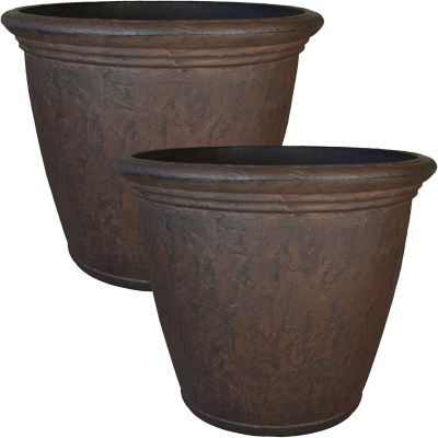Image showing  15 gal. Polyresin Anjelica Outdoor Flower Pot Planters, 24 in., Rust, 2-Pack