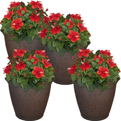 Sunnydaze Decor Polyresin Anjelica Outdoor Flower Pot Planter, 24 in., Rust, 4-Pack Anjelica Plant Pots