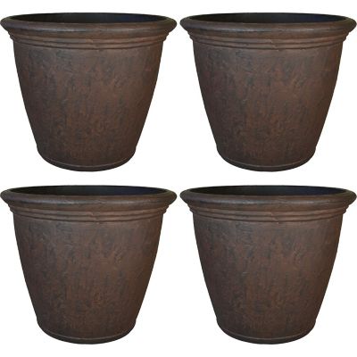 Image showing  Weather-Resistant Double-Walled Anjelica Outdoor Flower Pot Planter, 24 in., Rust Finish, 4 pk.