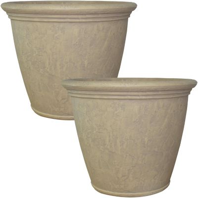 Sunnydaze Decor Polyresin Anjelica Outdoor Flower Pot Planter, 24 in., Gray, 2-Pack