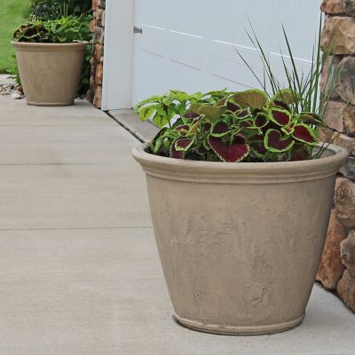 Image showing  Polyresin Anjelica Outdoor Flower Pot Planter, 24 in., Gray, 4 pk.